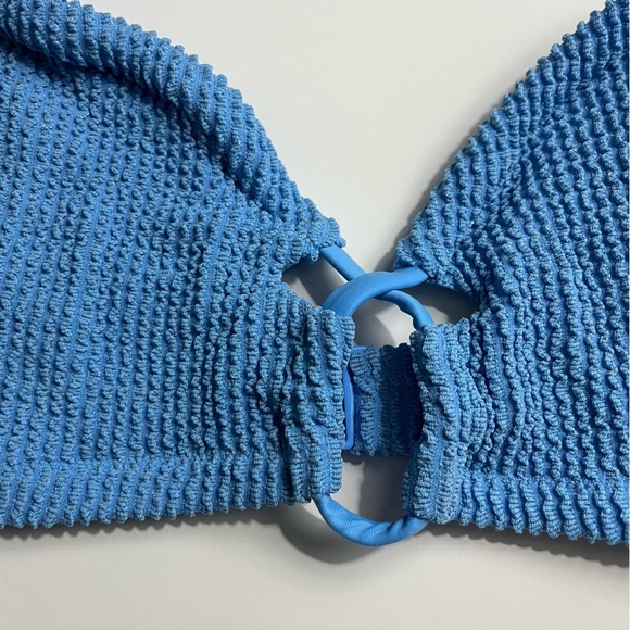 AERIE • NWT Shimmery Crinkle Lace Up Scoop Bikini Top “Blue Spark” - Picture 9 of 15